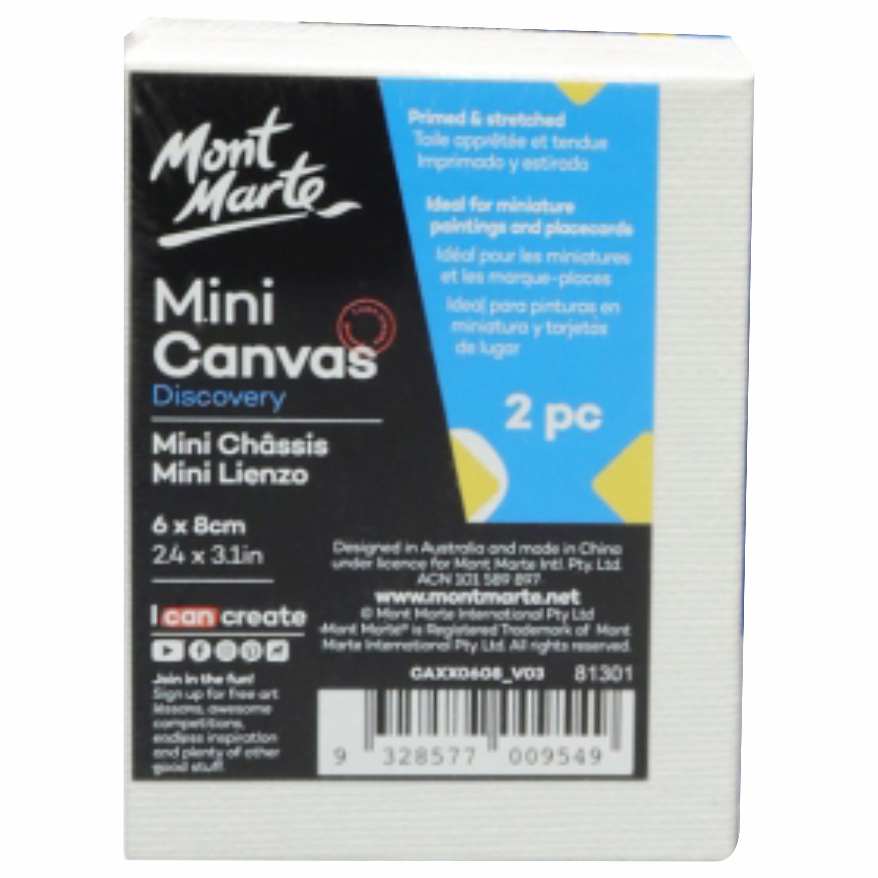 Mont Marte Mini Canvas 6x8cm Stretched Small Canvas& Primed Plastic Frame 2pcs Shrinked- 36 Pack Ideal for Miniature Paintings and Place Cards