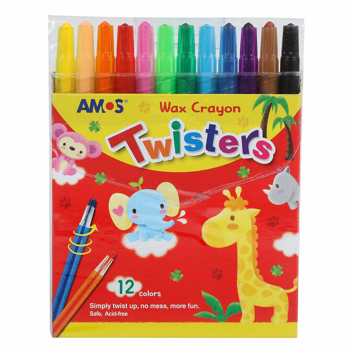 Monami Plastic Twist Up Crayons Color Pencils, Assorted Colors Set