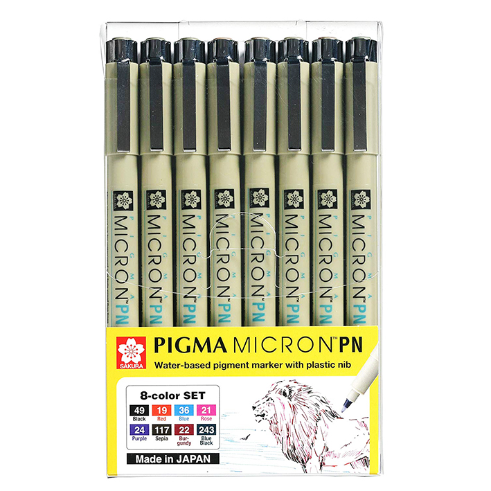 Asst Colors PN 8CT Sakura Pigma 50220 Micron Blister Card Ink Pen Set 