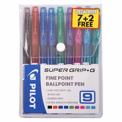 Pilot Supergrip G Fine Ballpoint Pen Wallet of 9