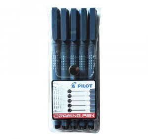 Pilot Drawing Pen Black Assorted Nib Pack 5