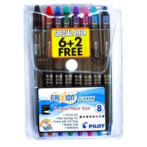 PILOT Frixion Clicker Erasable Roller Ball Pen 0.5mm - Wallet 6 + 2