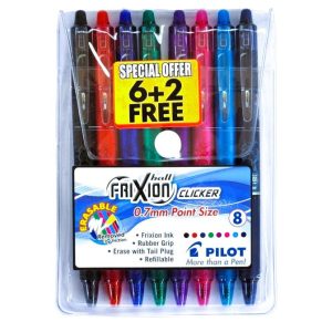 PILOT Frixion Clicker Erasable Roller Ball Pen 0.7mm - Wallet 6 + 2
