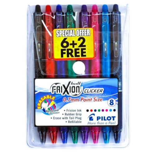 PILOT Frixion Clicker Erasable Roller Ball Pen 0.7mm - Wallet 6 + 2