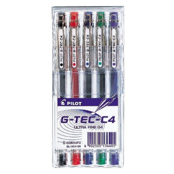 Pilot G-Tec C4 Extra Fine Needle Tip Gel Pens 0.4mm - Wallet 5