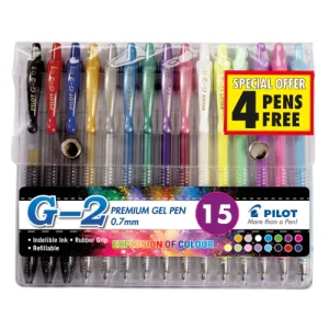 Pilot G2 0.7mm Gel Ink Rollerball Art Wallet of 15 (11+4)