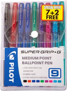 Pilot Super Grip G Fine Point Pens Wallet of 9