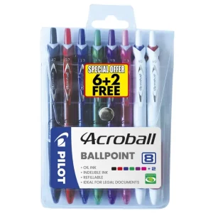 Pilot BAB-15M Acroball Medium Ballpoint Wallet of 8